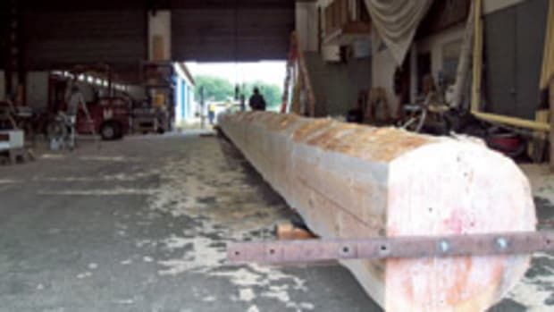 A 117'-long Douglas fir was located in Porter, Wash., to be the mast for the Zodiac schooner.