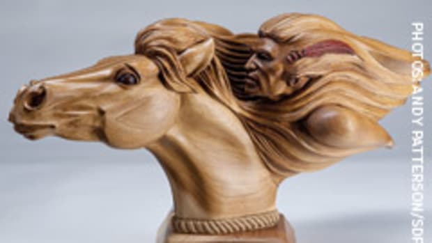 Bill Churchill won the "Best of Show" award for "Crazy Horse - The Vision," an entry in the Wood Carving - Open category at the 28th annual Design in Wood exhibition at the San Diego County Fair.