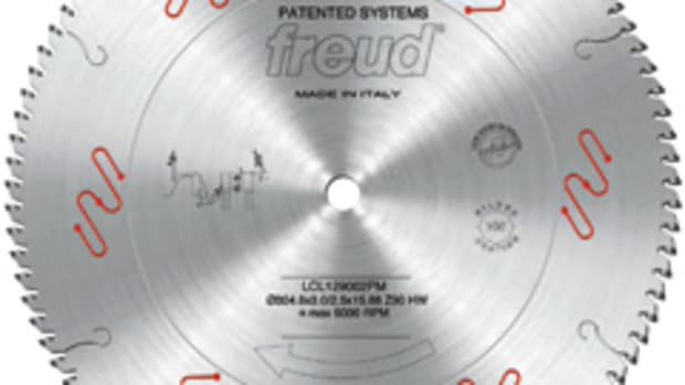 Freud's new miter saw blades feature a metallic coating to prevent heat friction and debris buildup.