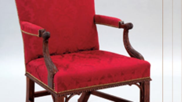 Tony Kubalak's French open-arm chair, winner of best hand work award at the Northern Woods Show.