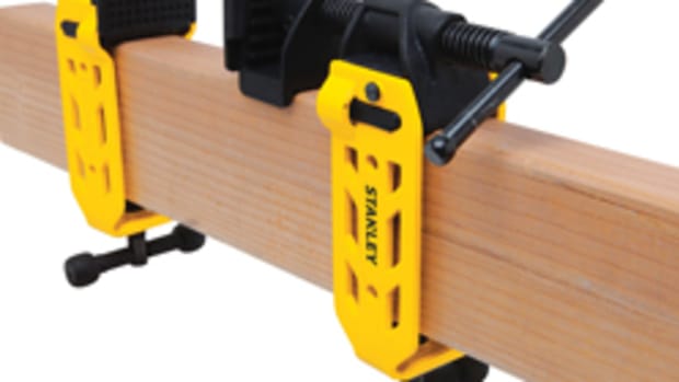 The 2x4 clamp from Stanley can be quickly rigged in the shop or on site to create a virtually endless clamp using standard 2x4 lumber.