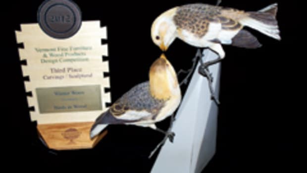 "Winter Woods" by Jim Maas of Birds in Wood in Morgan, won third place in the carving category.