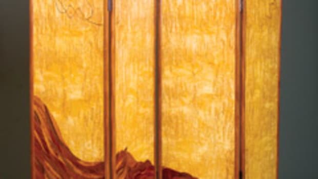 "Screen" by Virginia Blanchard of Pelham, N.Y., made with mahogany, masur birch burl and various veneers.