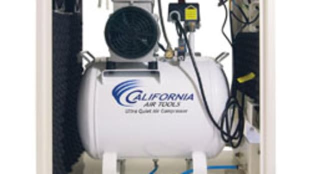 A 2-hp compressor inside a sound-proof cabinet, from California Air Tools.