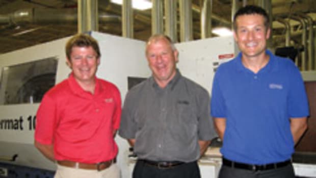The management and engineering team at Scarlett Machinery includes, from left, James Scarlett, Jim Scarlett and Chris Timmer.