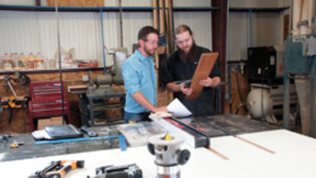 Dustin Sanders (above, left) has set up shop to produce “anything out of wood.” 