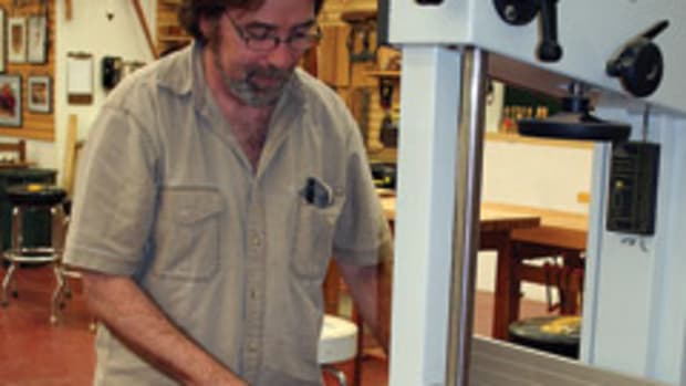 Bob Van Dyke, founder and director of the Connecticut Valley School of Woodworking, prepares materials for an upcoming class.