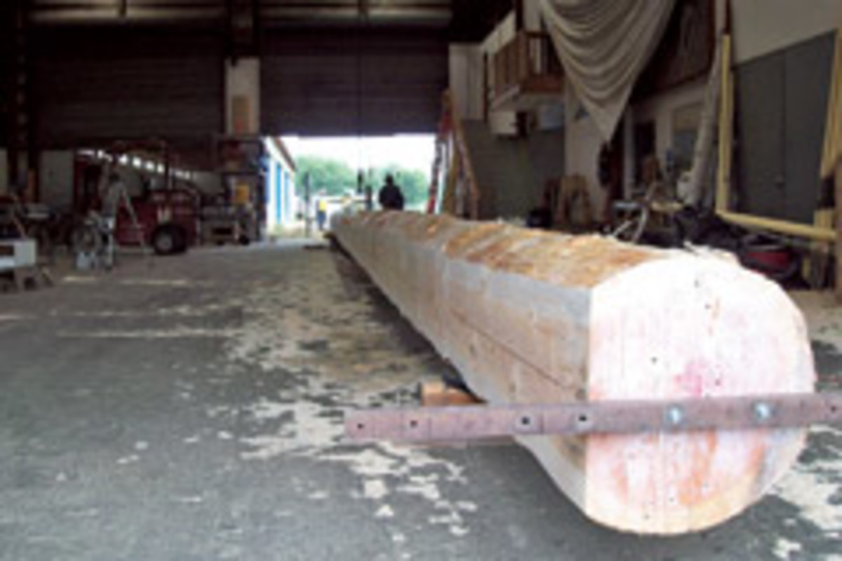 A 117'-long Douglas fir was located in Porter, Wash., to be the mast for the Zodiac schooner.