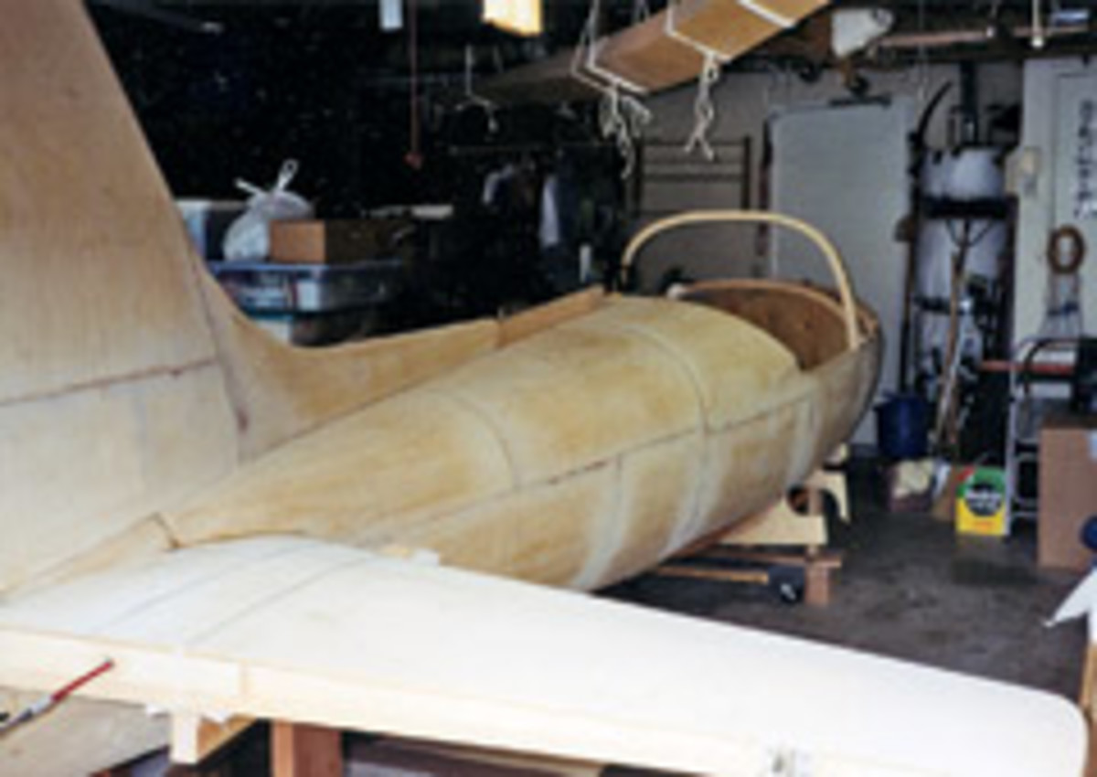 The progression of Gayl Boddy's 10-year airplane "project" takes shape in his garage.
