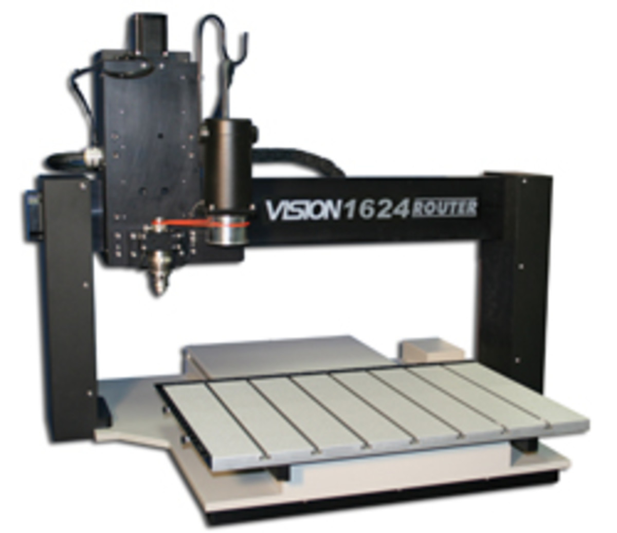 Model 1624R from Vision Engraving and Routing Systems features a 16” x 24” aluminum T-slot table.