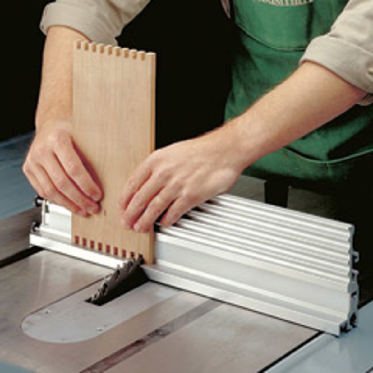 Other joinery jigs include this aluminum box joint jig from Woodsmith for the table saw and dado head that can be used to make accurate drawer joints.