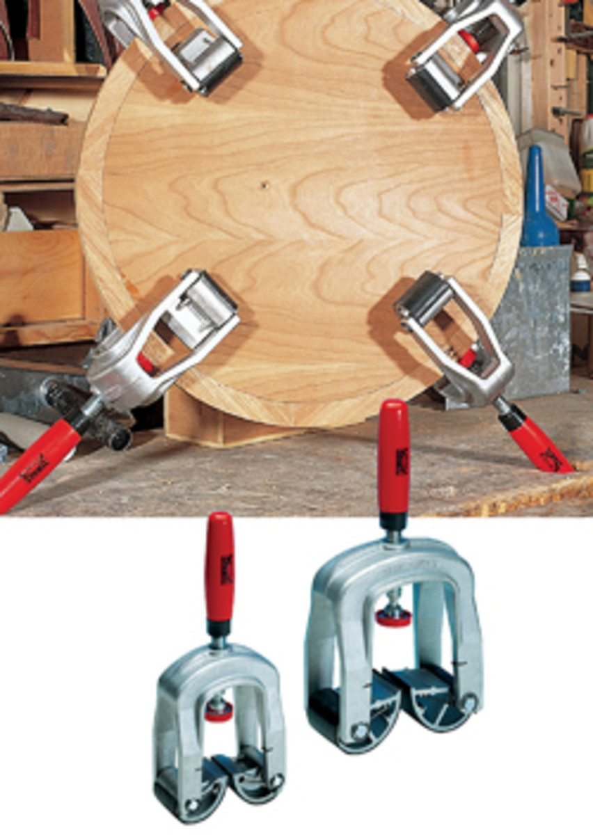 Bessey’s edge-gluing clamp that makes quick work of installing solid edgebands.