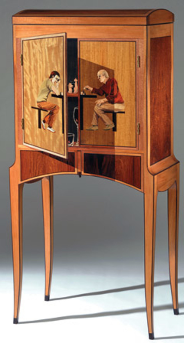 Sila Kopf's new marquetry cabinet, Checkmate has eight hidden, but functional, compartments.
