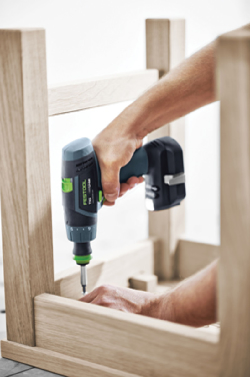Festool’s compact drill is also available with a T-handle.