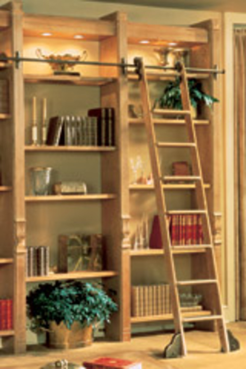 The "Classic No. 1" is the most popular seller, a rolling library ladder offered in many different hardwoods and finishes.