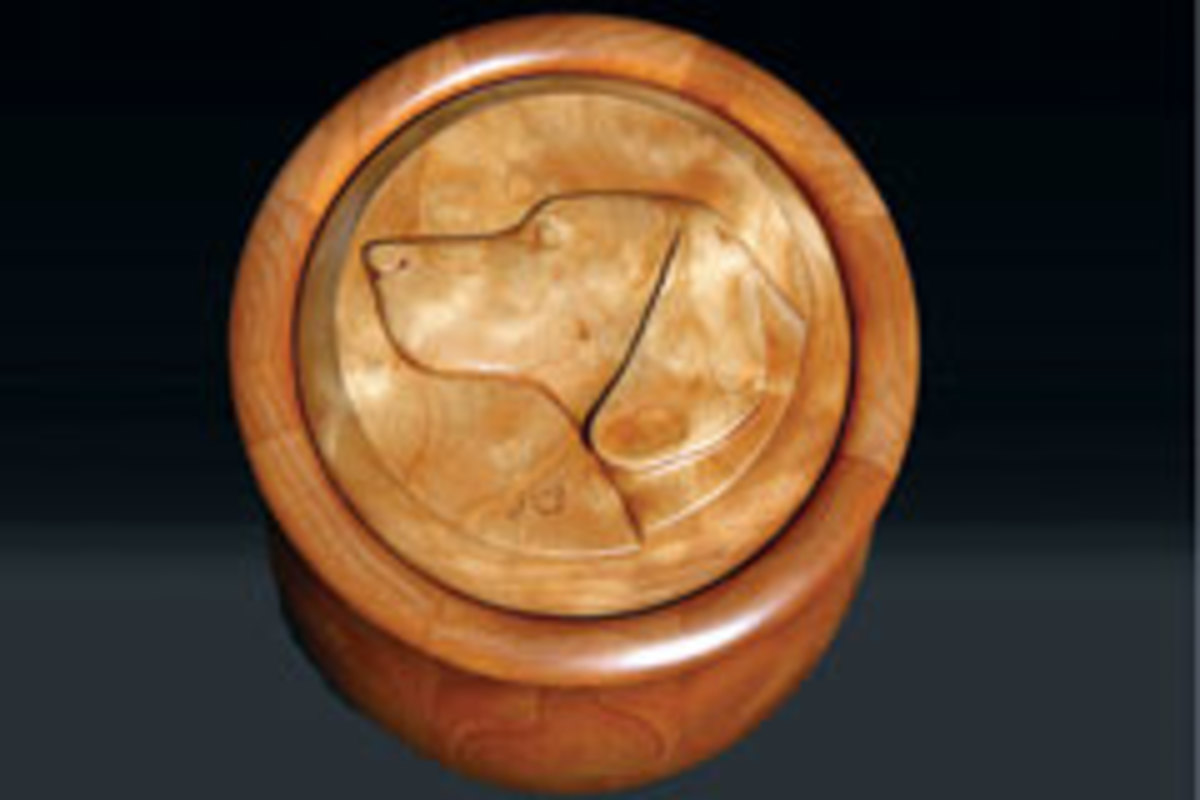 Luke Thornton's dog carving urn.