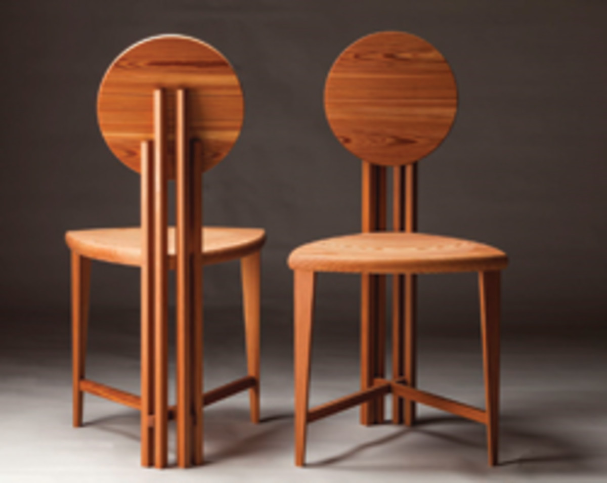 Furniture pieces in the juried Reynolds Fine Art Gallery exhibit include these circle-back chairs by Greg Lipton.