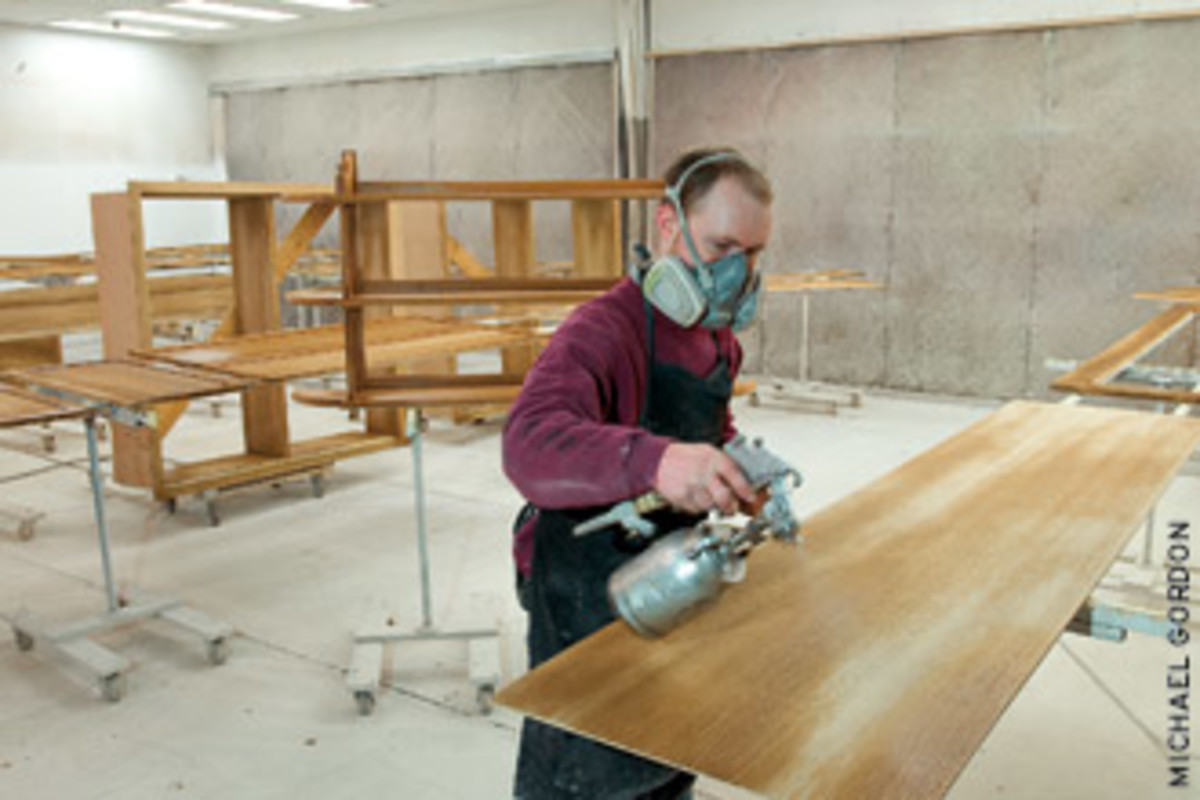 The finishing booth at Jutras Woodworking in Smithfield, R.I.
