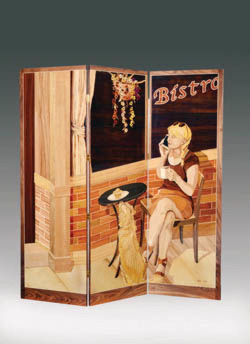 Folding screen, Silas Kopf, “Two Blondes and a Brioche (at the Bistro).”