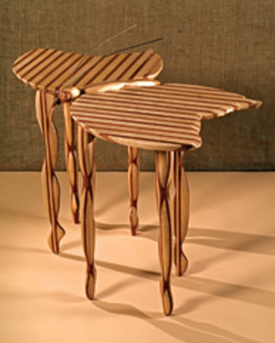 Philips Bosen's exotic animistic furniture designs are accentuated with contrasting colors.