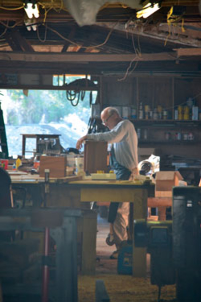 Ted Watts in his art studio and shop.