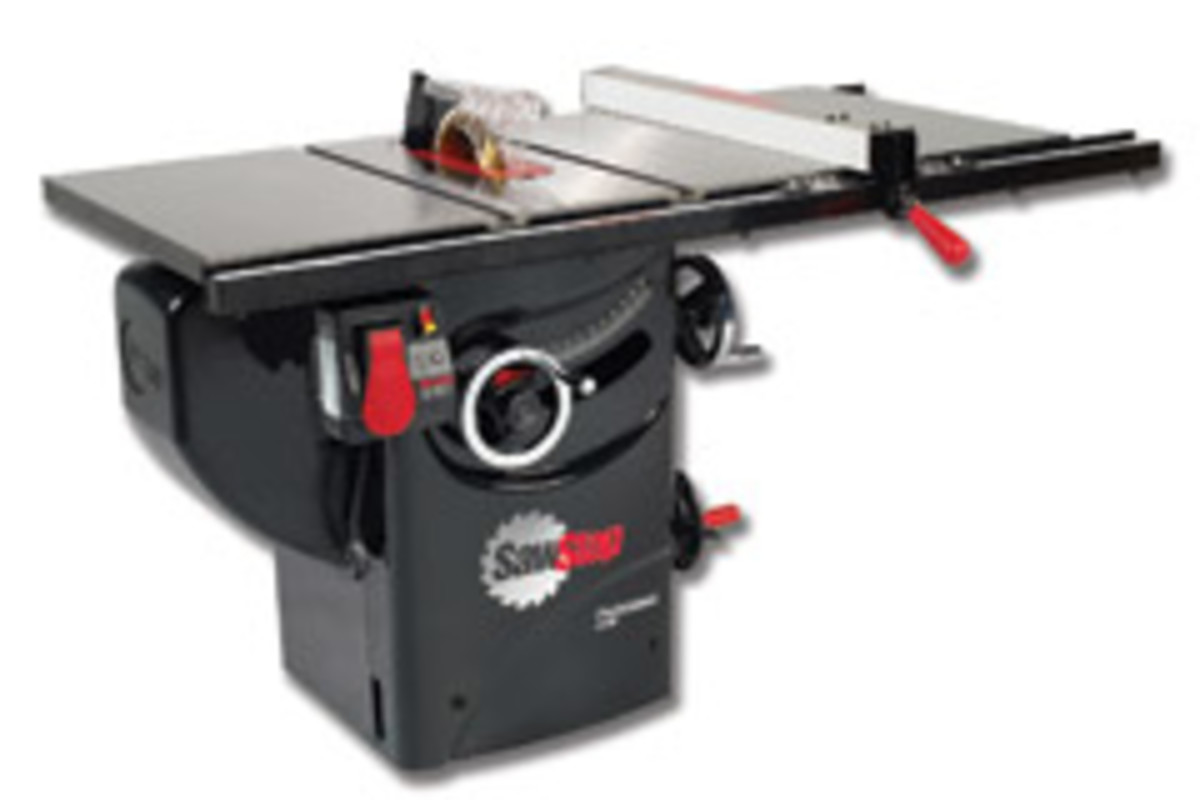 SawStop's 1-3/4-hp cabinet saw is constructed from cast iron and steel, weighs more than 360 lbs. and features the company's blade-stopping technology.