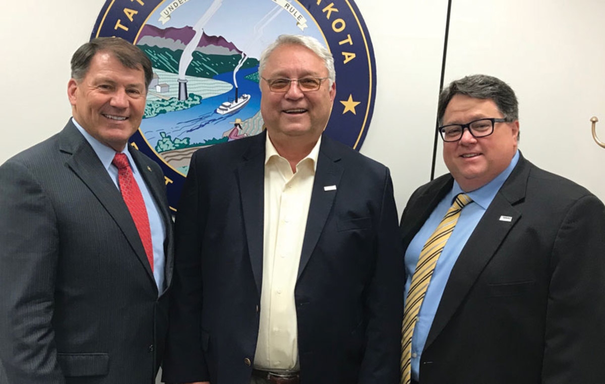 From left, Senator Mike Rounds (R-South Dakota) with Paul Wilmes and Tony Sutton of Mereen-Johnson.
