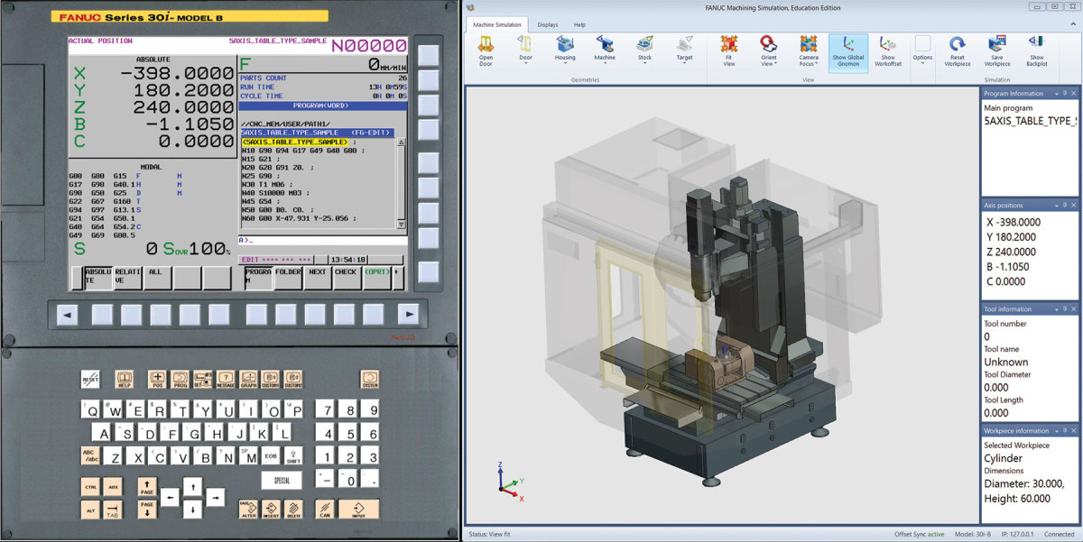 A screenshot from Fanuc’s machining simulation program. 