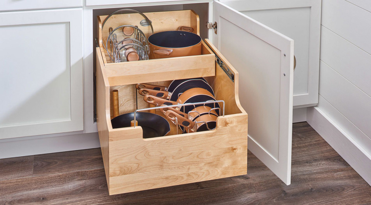 Pot storage drawers available from Rev-A-Shelf.