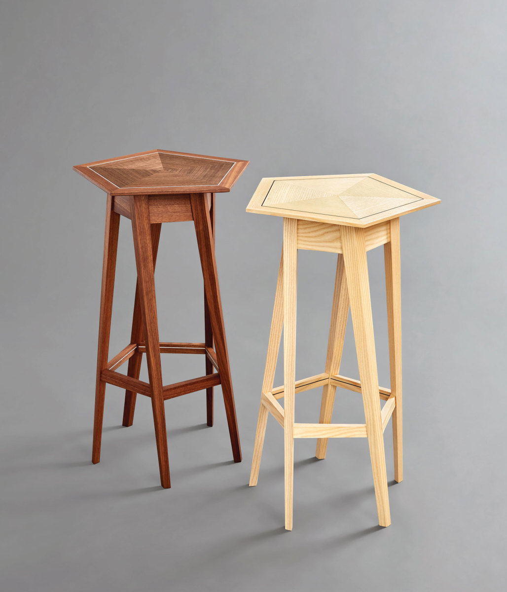 Herman’s take on a stool, “Twist”, in walnut and ash