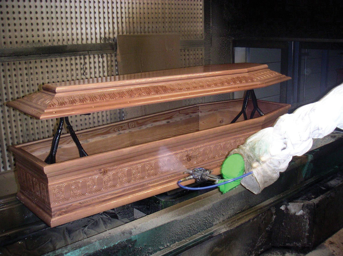 CMA Robotics has developed different solutions for coating coffins using self-learning robots.
