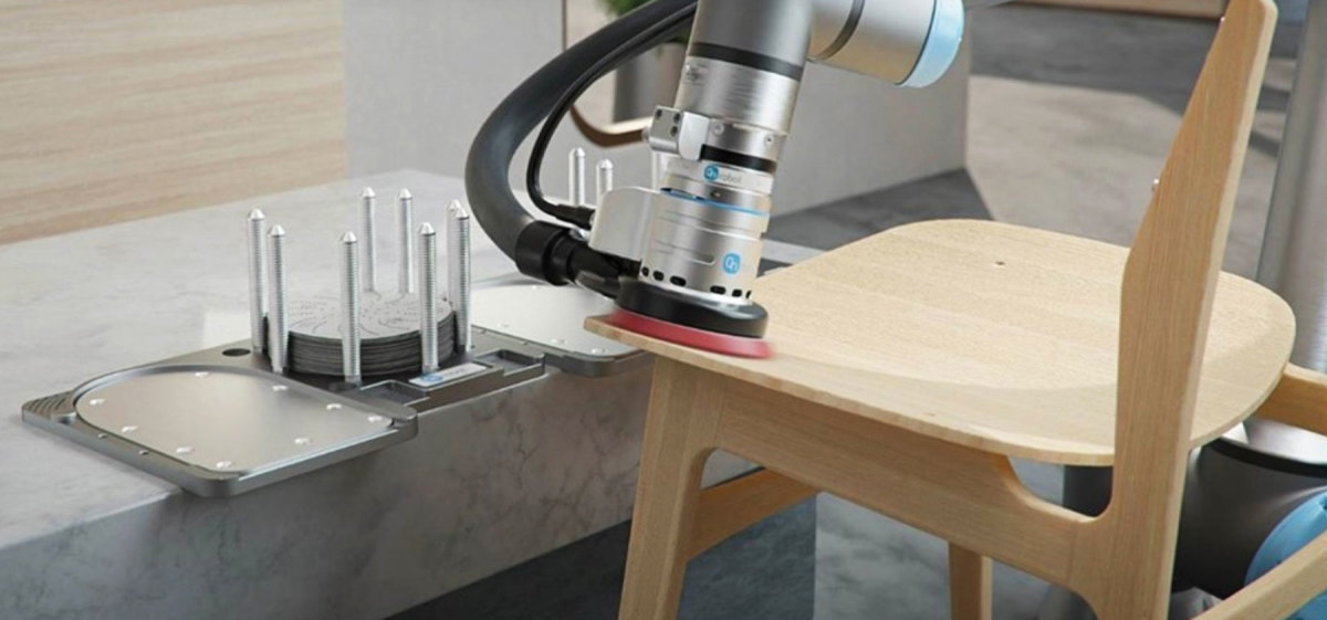 Cobots from Universal Robots can perform a variety of woodshop tasks.
