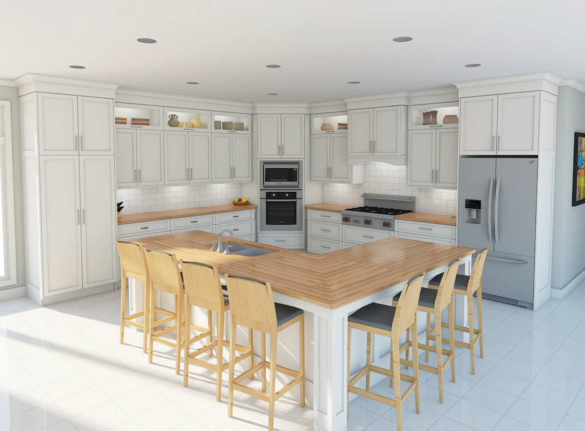 A rendered kitchen from Mozaik Design.