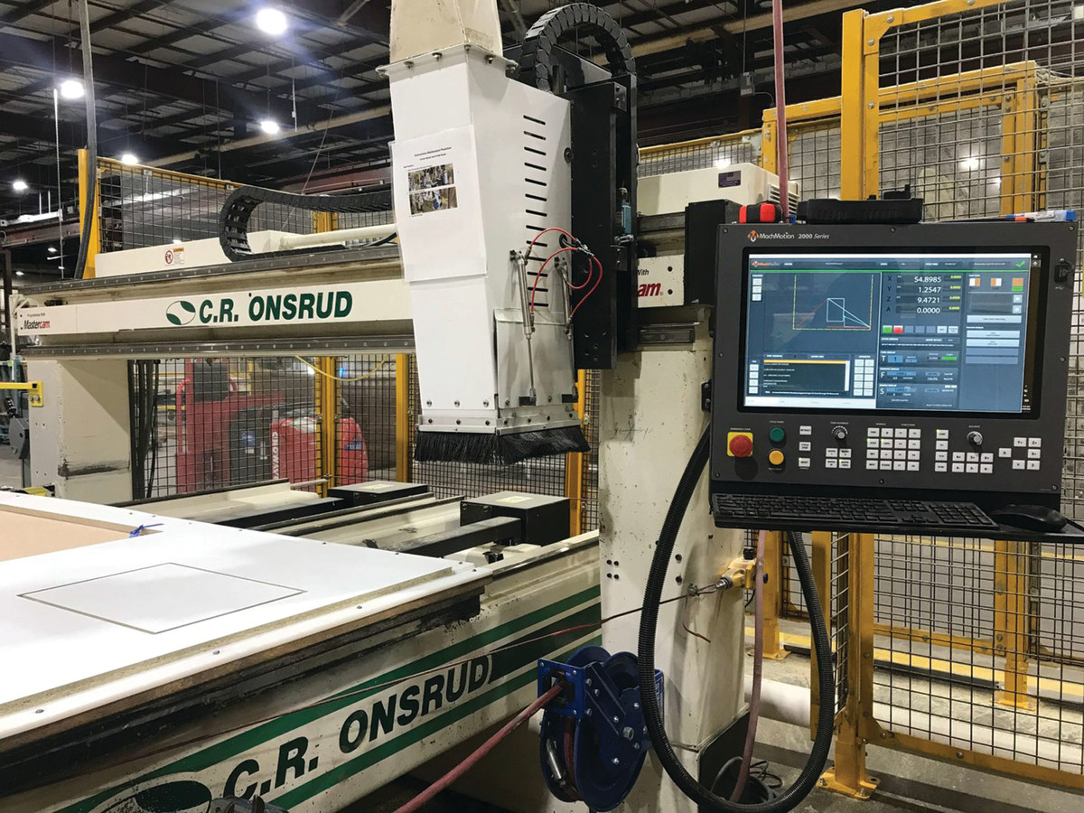 A controller upgrade by MachMotion on a C.R. Onsrud machine at Anderson Windows & Doors.