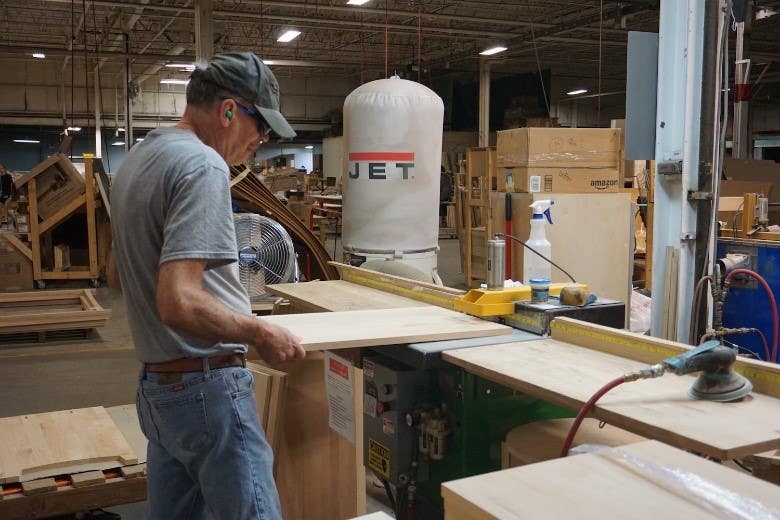 worker using Castle's professional pocket cutting machine
